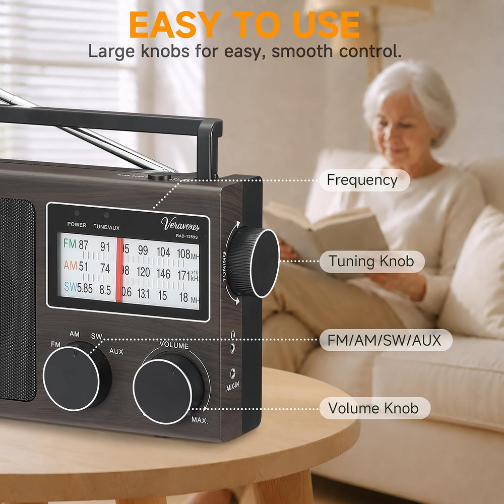 Portable AM FM Shortwave Radio AC & Battery Powered