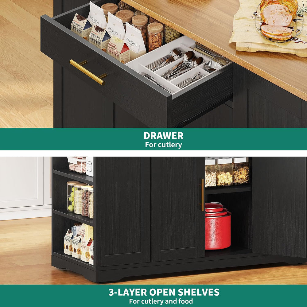 YITAHOME 53 Inch Movable Kitchen Island with Trash Can Storage Cabinet