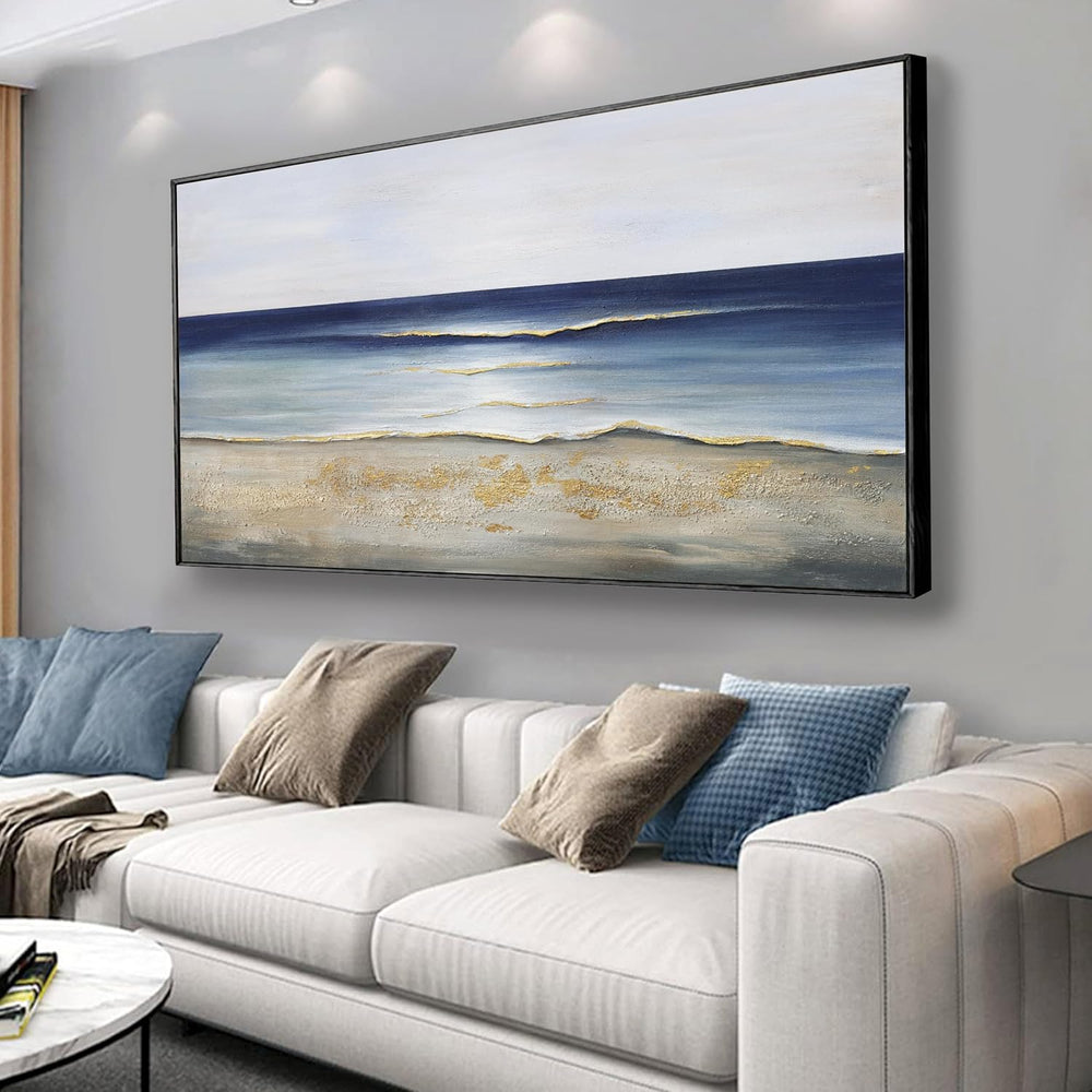 Yuaxker Ocean Wall Art Large Framed Wall Decor Blue and Gold Artwork Room Dec...