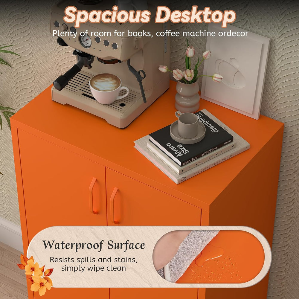 IRONFFICE Metal Storage Cabinets, Orange Cabinets with Adjustable Shelves, St...