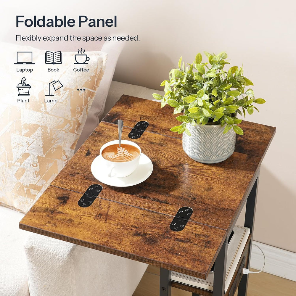 HOOBRO Foldable C Shaped End Table, Side Table with Charging Station