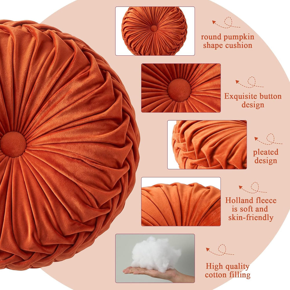 Drydiet 2 Pcs Round Throw Velvet Pillow (Rust, 15'')