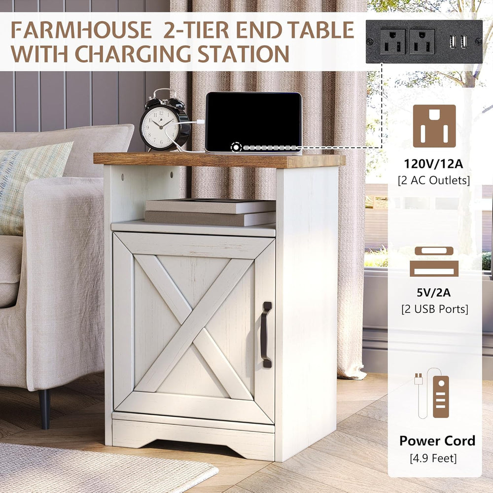 LUXOAK 3 Piece Living Room Table Set with Barn Door, Distressed White