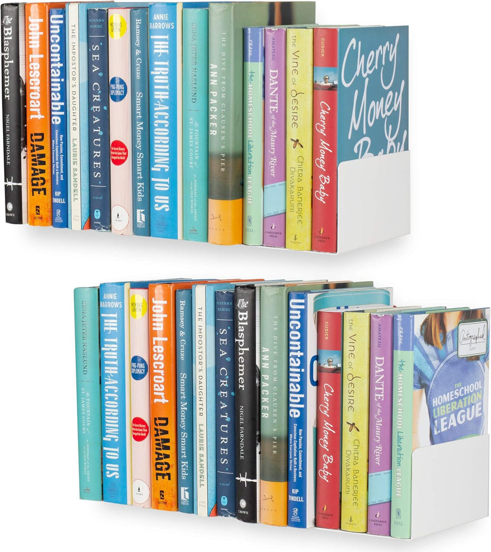 Wallniture U Shape Floating Metal Bookshelf White Set of 2