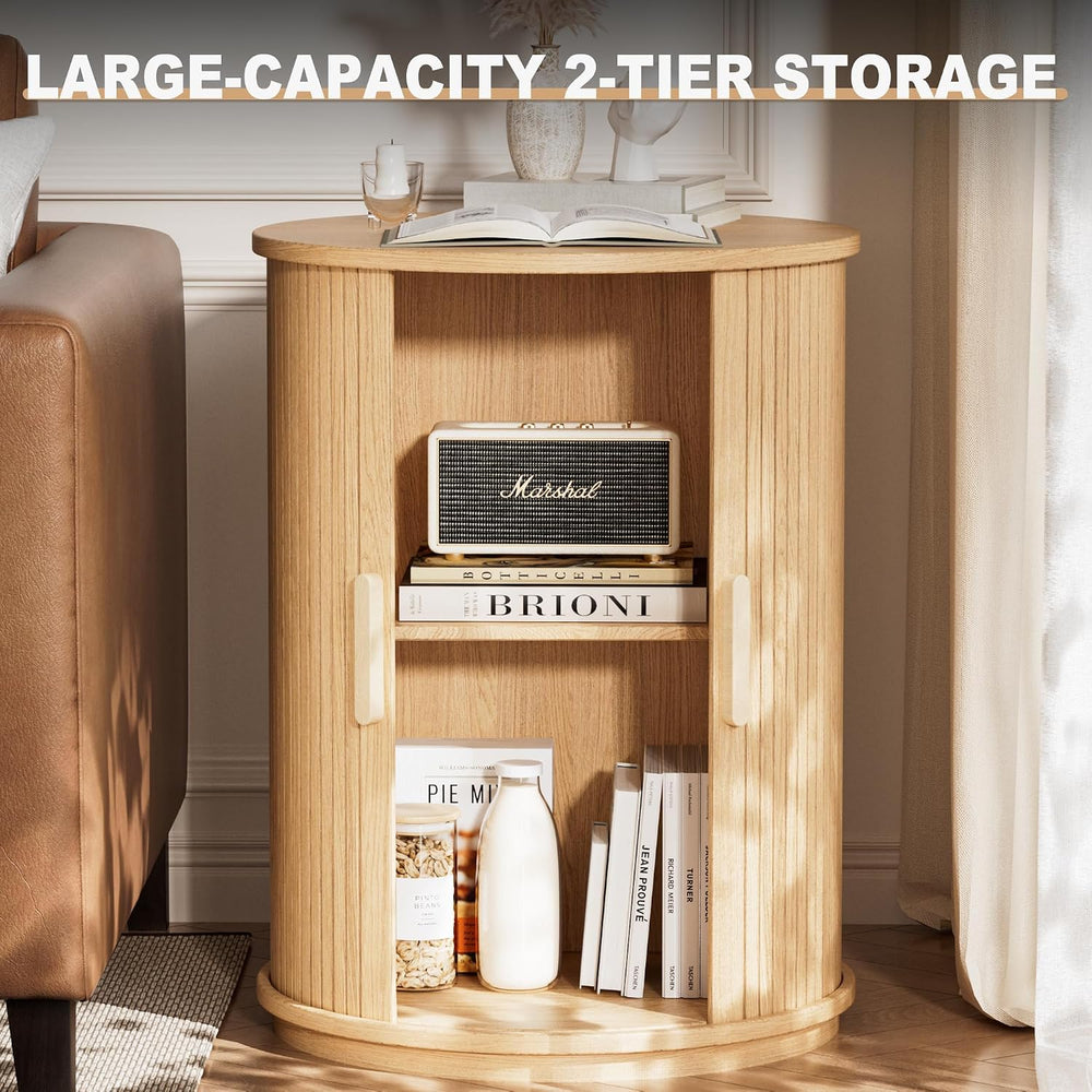 INNOD Side Table with Storage for Living Room, Round End Table with Sliding T...