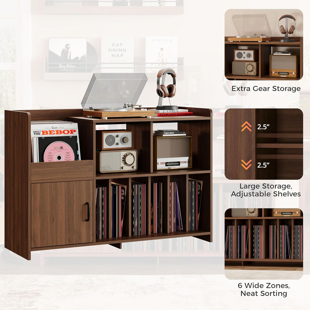 IRONCK 48" Mid-Century Modern Record Player Stand with Door, Walnut