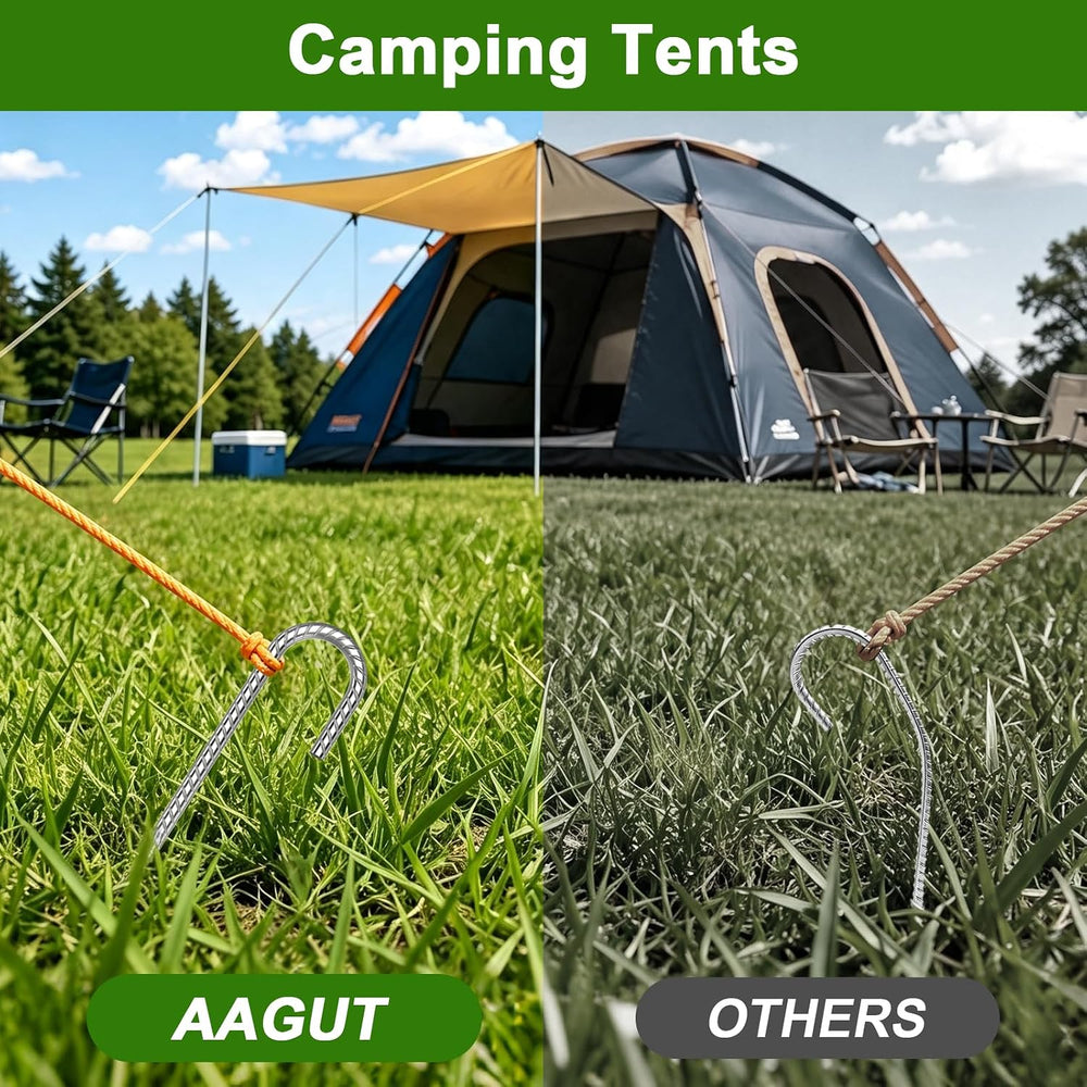 AAGUT Rebar Stakes 12 Inch J Hook, Anti-Rust Tent Stakes Heavy Duty 16 Pack
