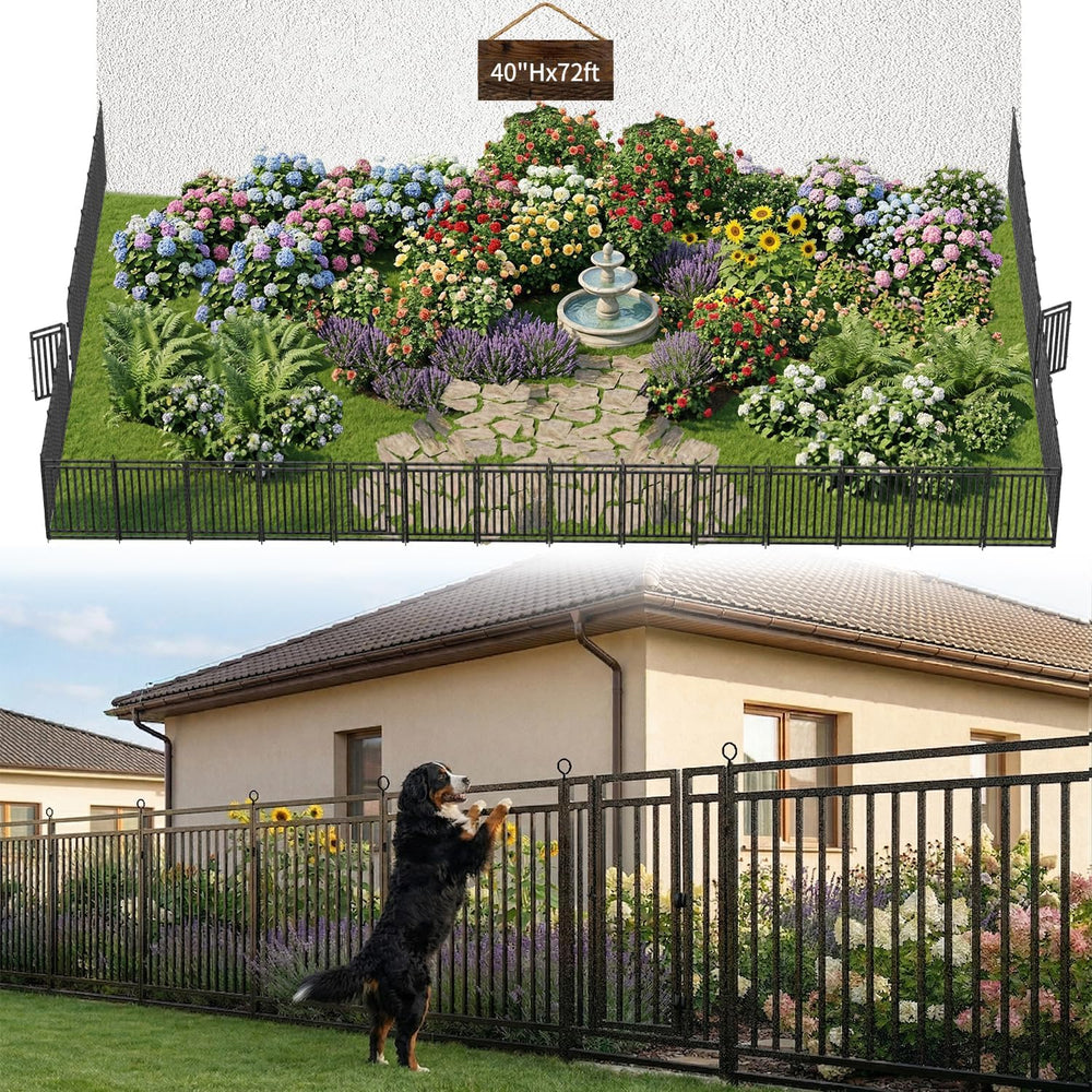 Decorative Garden Fence Metal Dog Fence Outdoor, 40in (H) x 72ft (L), 28 Pane...