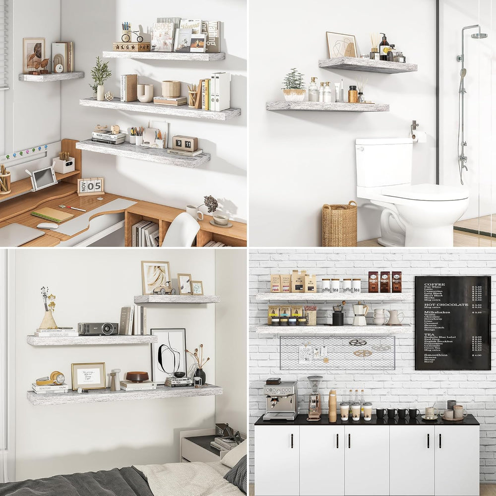 RICHFOCUS Long Floating Shelves for Wall 2Pack|Rustic White|55" Lx8 D
