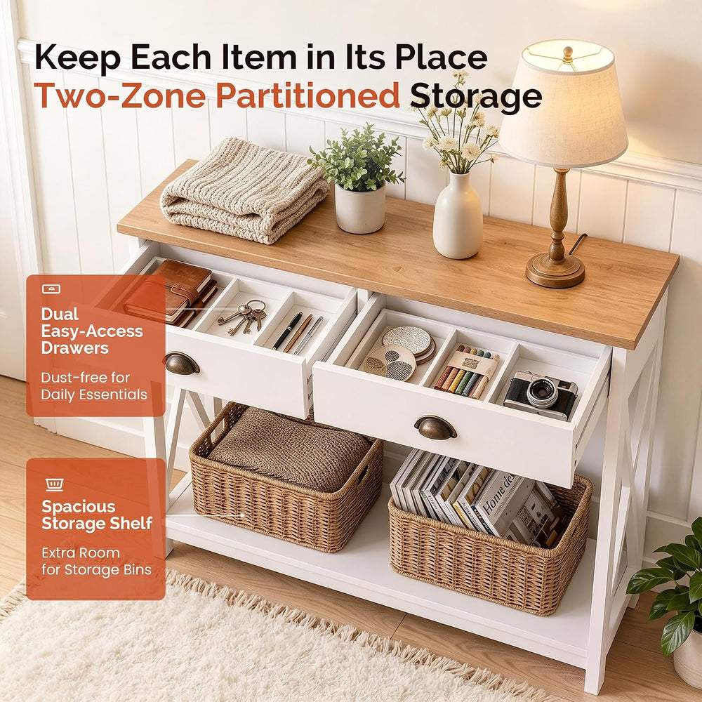 MAISON ARTS Entryway Table with 2 Drawers, Modern Hallway Table, Ivory