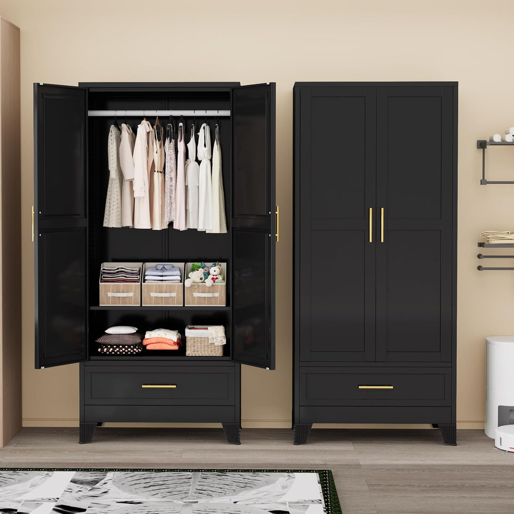 Ckzbx 71" H Metal Armoire Wardrobe Closet with Drawer, Adjustable Shelf,...