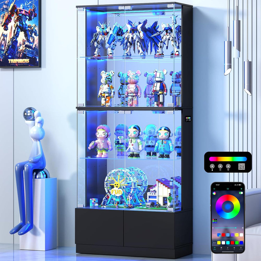 VersionTECH. RGB Display Cabinet with Glass Doors, 4-Tier Curio Cabinet