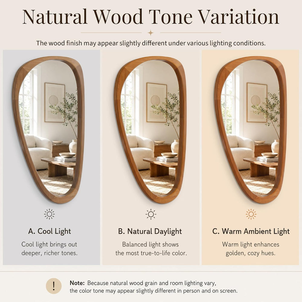 Solid Wood 48"x24" Warm Walnut Large Organic Irregular Wall Mirror