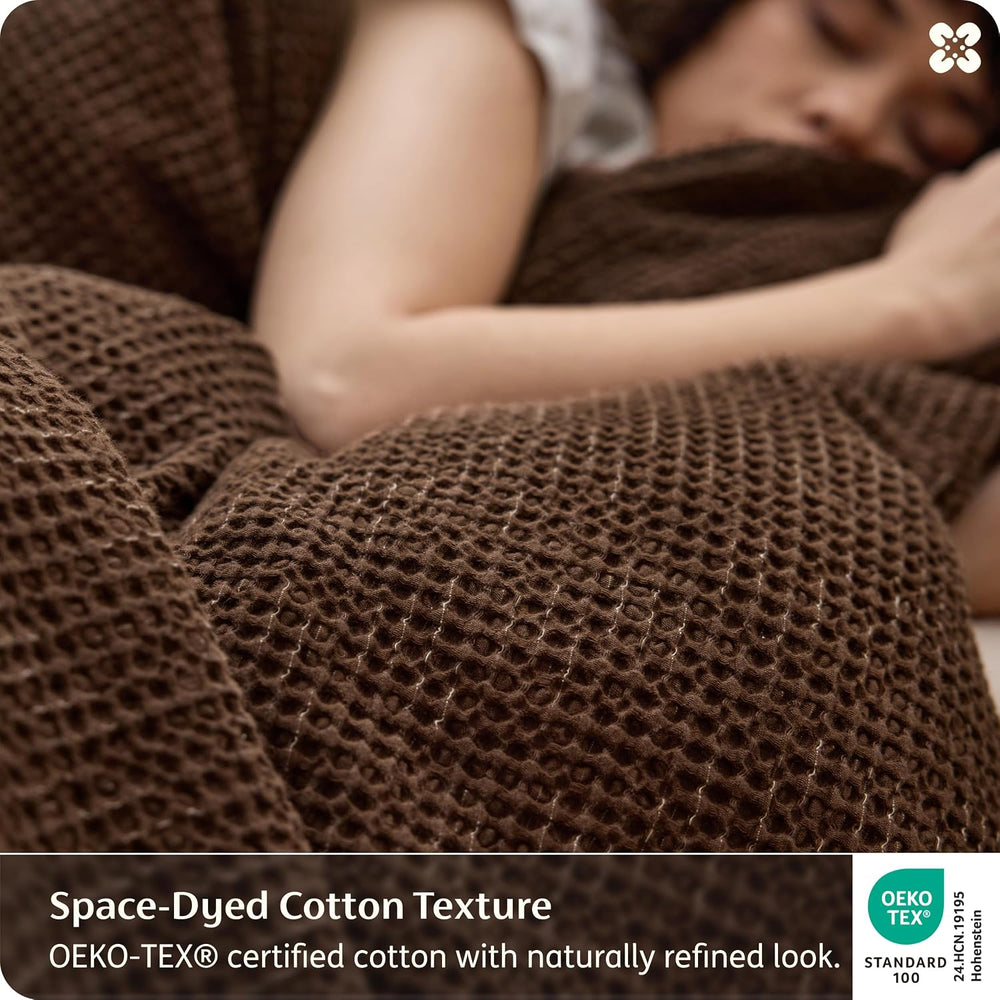 Bedsure PureWoven Space-Dyed Cotton Waffle Duvet Cover Set, King, Brown
