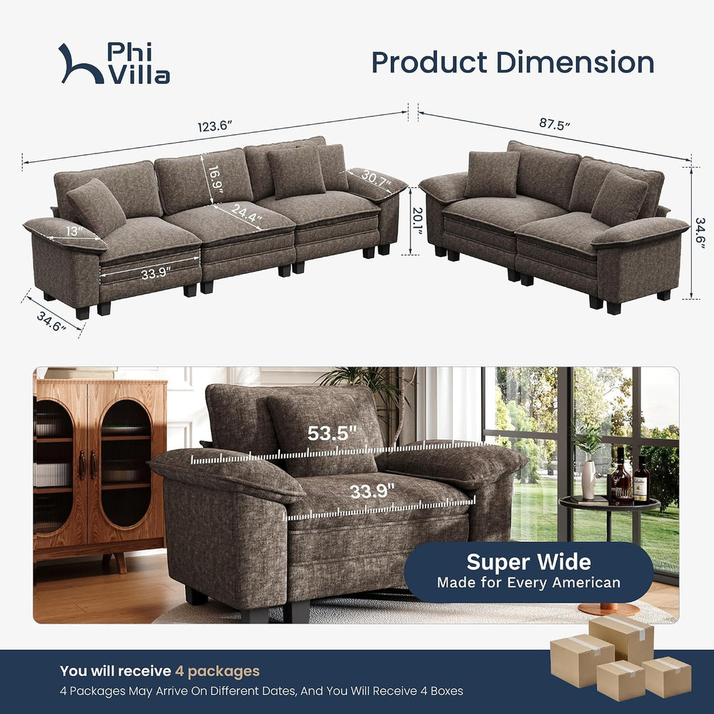PHI VILLA 2-Piece Modular Loveseat Couch & 3-Seat Sectional Sofa Set