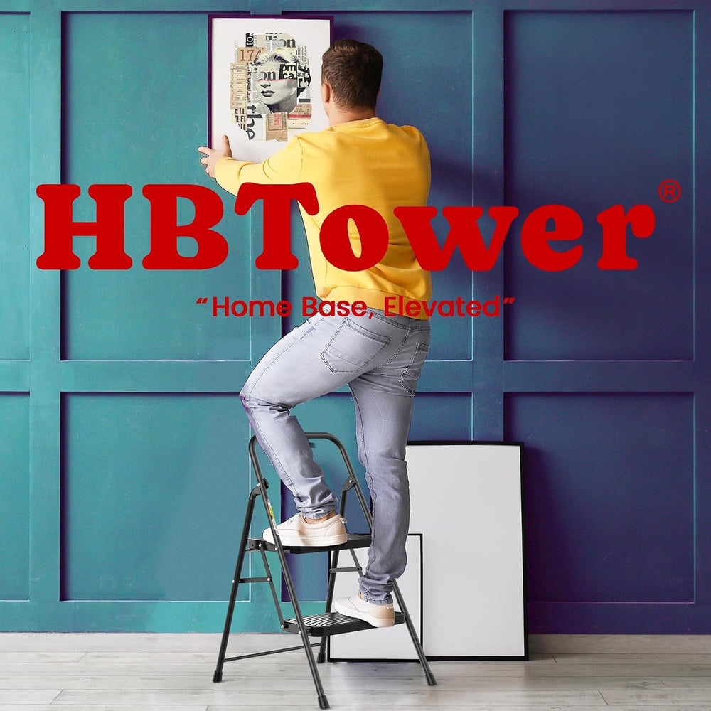 HBtower 2 Step Ladder, Step Stool with Wide Anti-Slip Pedal
