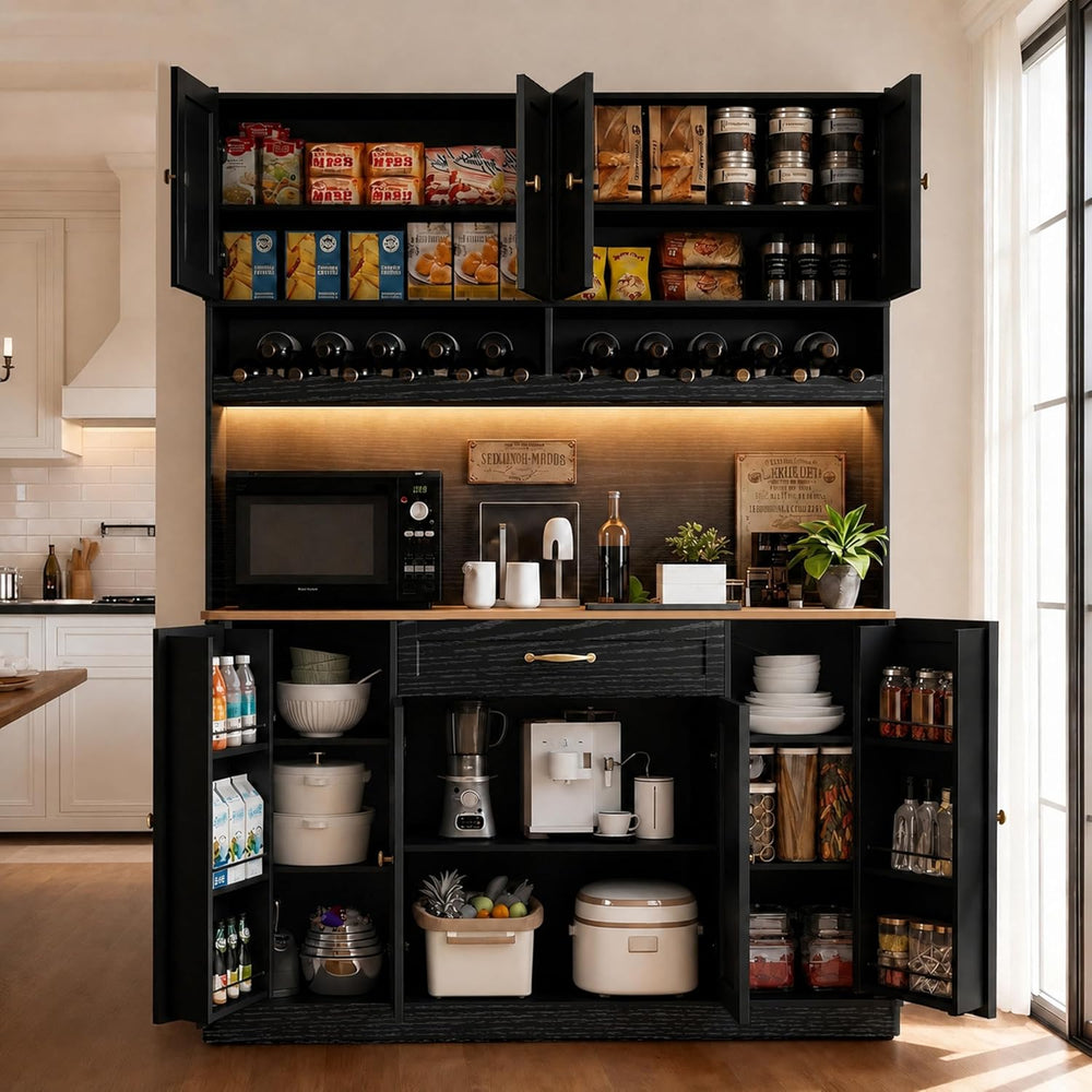 FJTJBSI 72" Tall Pantry Storage Cabinet with LED Light 55" Wide Kit...