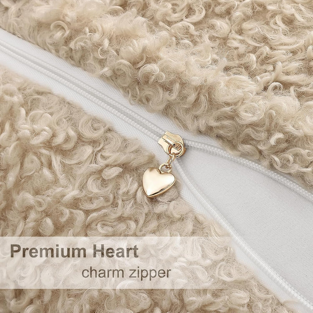 decorUhome Sherpa Throw Pillow Covers 24x24 Set of 2 Neutral Oatmeal