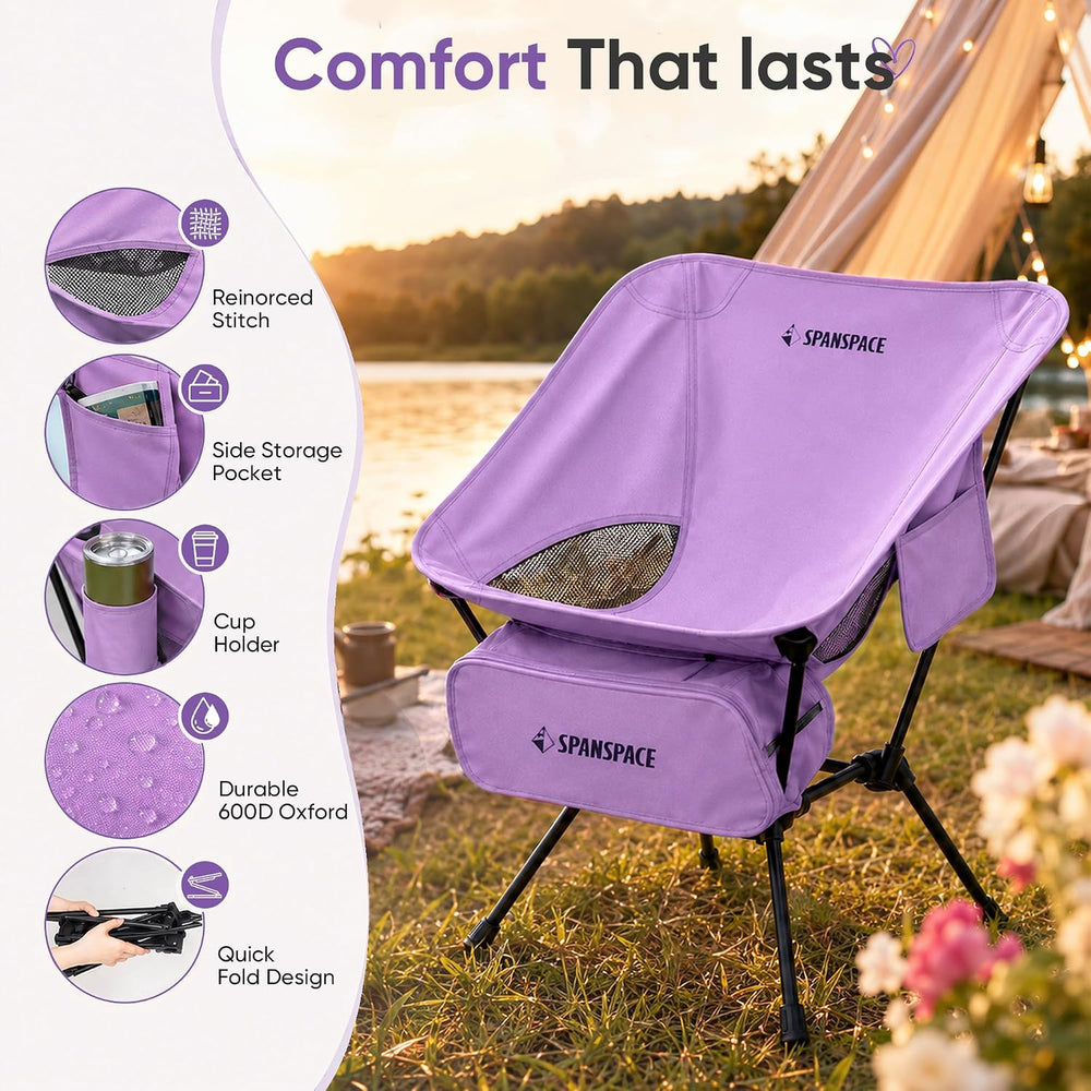 Purple Ultralight Camping Chair for Adults, 350 lb Capacity