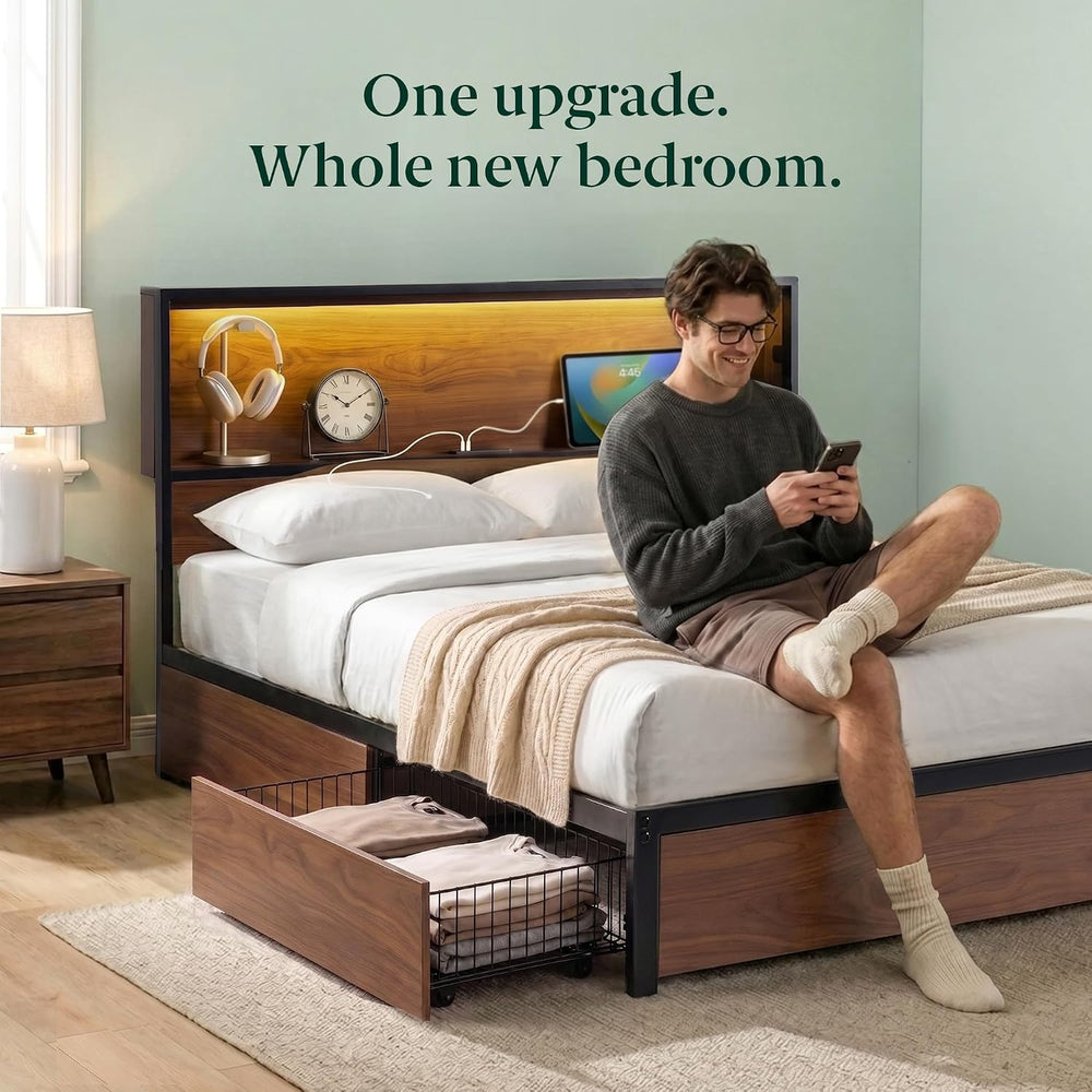 Zinus Kai Platform Bed Frame, Four Underbed Storage Drawers, Queen