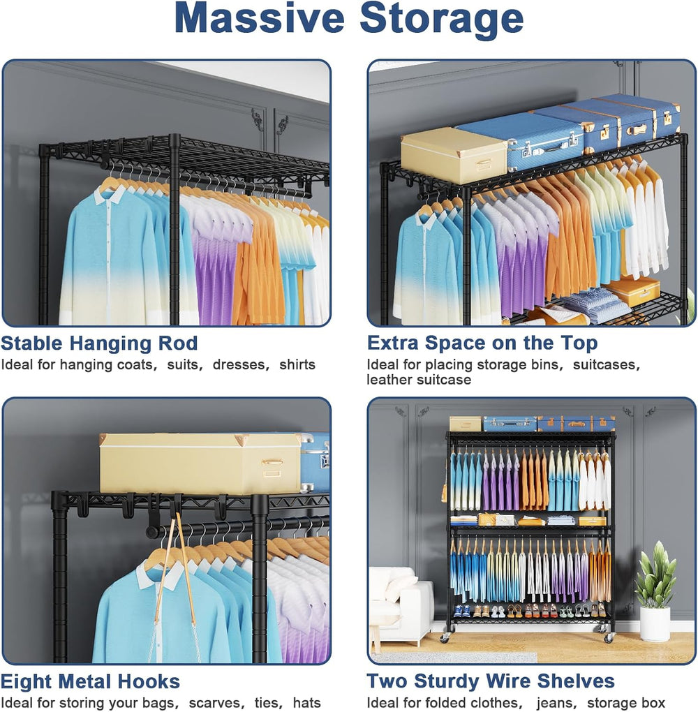 ULIFHOME P8 Max Heavy Duty Clothes Rack(With Extended Width Design) Rolling C...