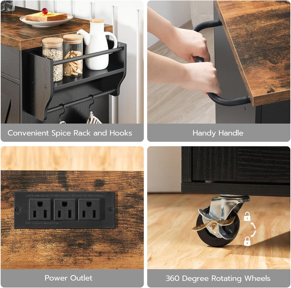 HOOBRO Kitchen Island with Power Outlet, Rolling Kitchen Island with Storage,...
