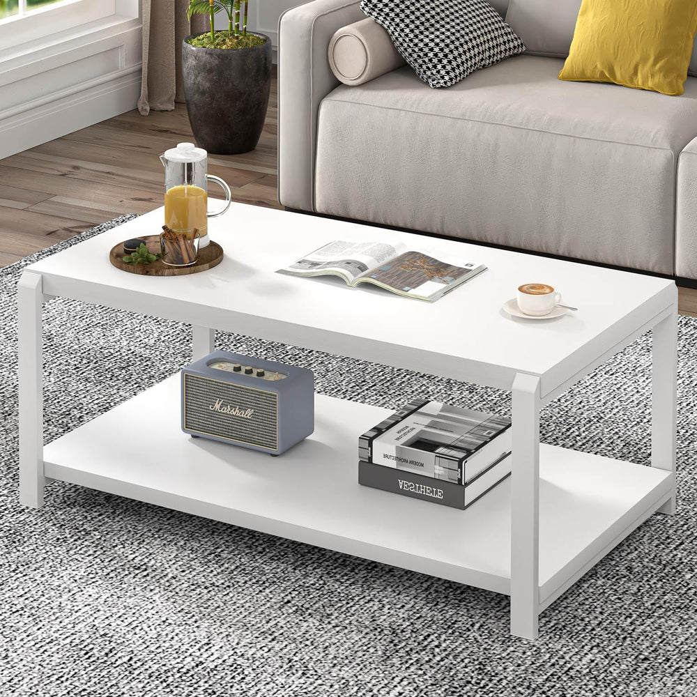 EXCEFUR White Coffee Table with Storage, Modern Center Table for Living Room,...
