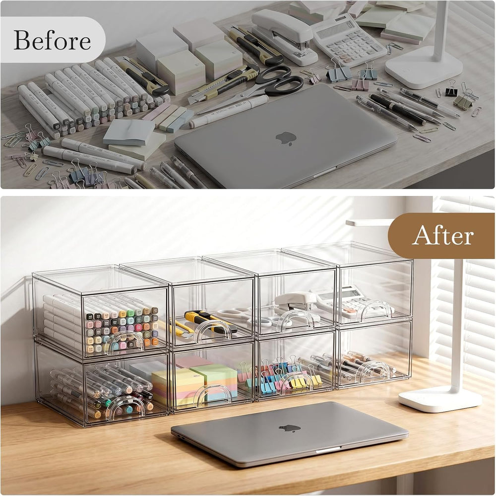 8 Pack Small Clear Stackable Acrylic Storage Boxes & Drawers
