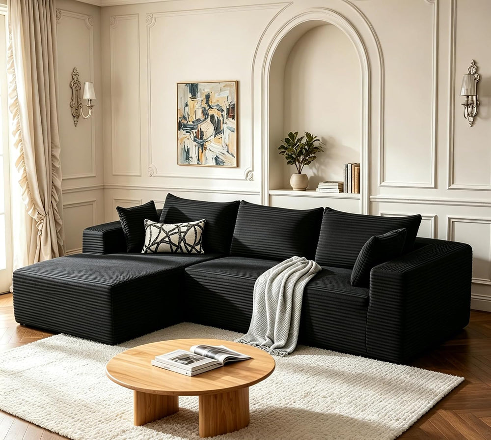 Mangodan 110” Boneless Couch, Cloud Sectional Sofa for Living Room, Black