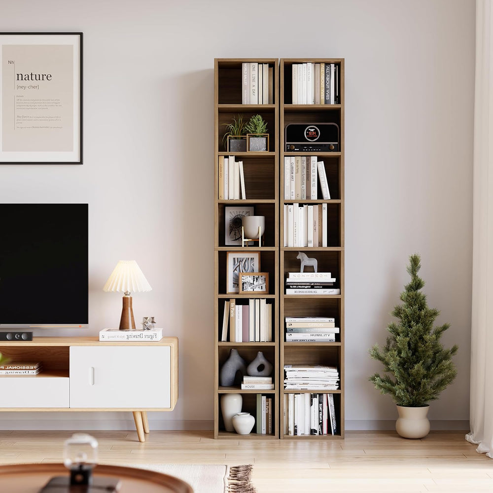 Bamjoy 71 Inches Tall Narrow Bookshelf, 8-Tier Slim CD DVD Media Shelf, Corne...
