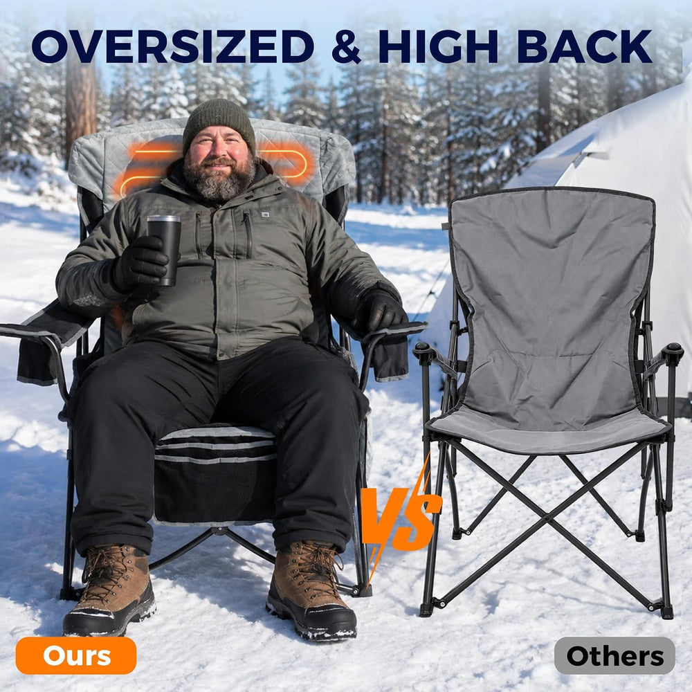 Oversized Heated Camping Chair, High Back Folding Chair for 500lbs