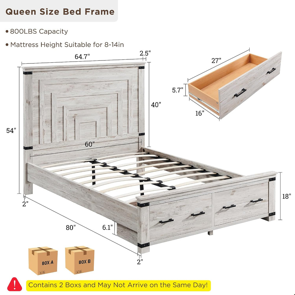 RedLemon 54" Farmhouse Queen Bed Frame with headboard, Antique Brush White