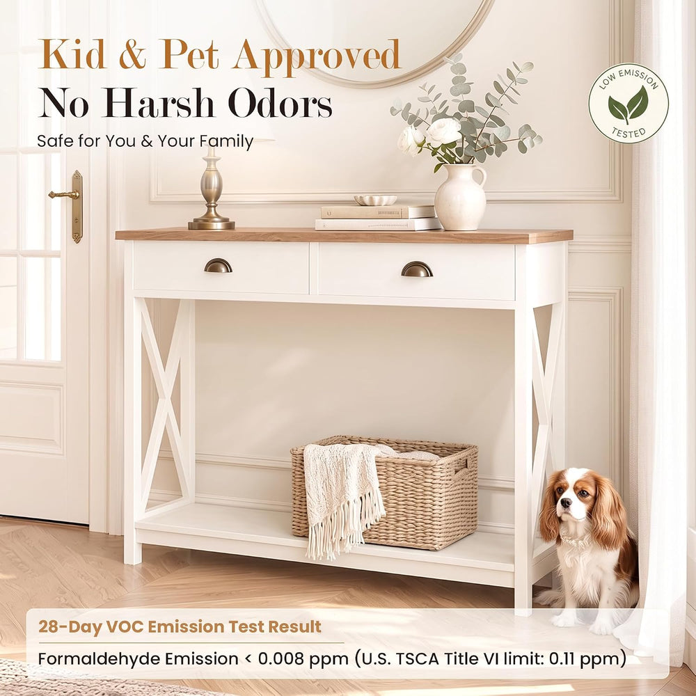 Sophia & William Entryway Table with Drawers, White Narrow Console Table