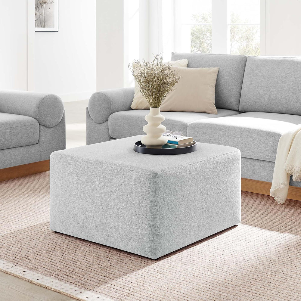 Modway Callum 28 Inch Square Ottoman in Heathered Weave Light Gray - Heathere...