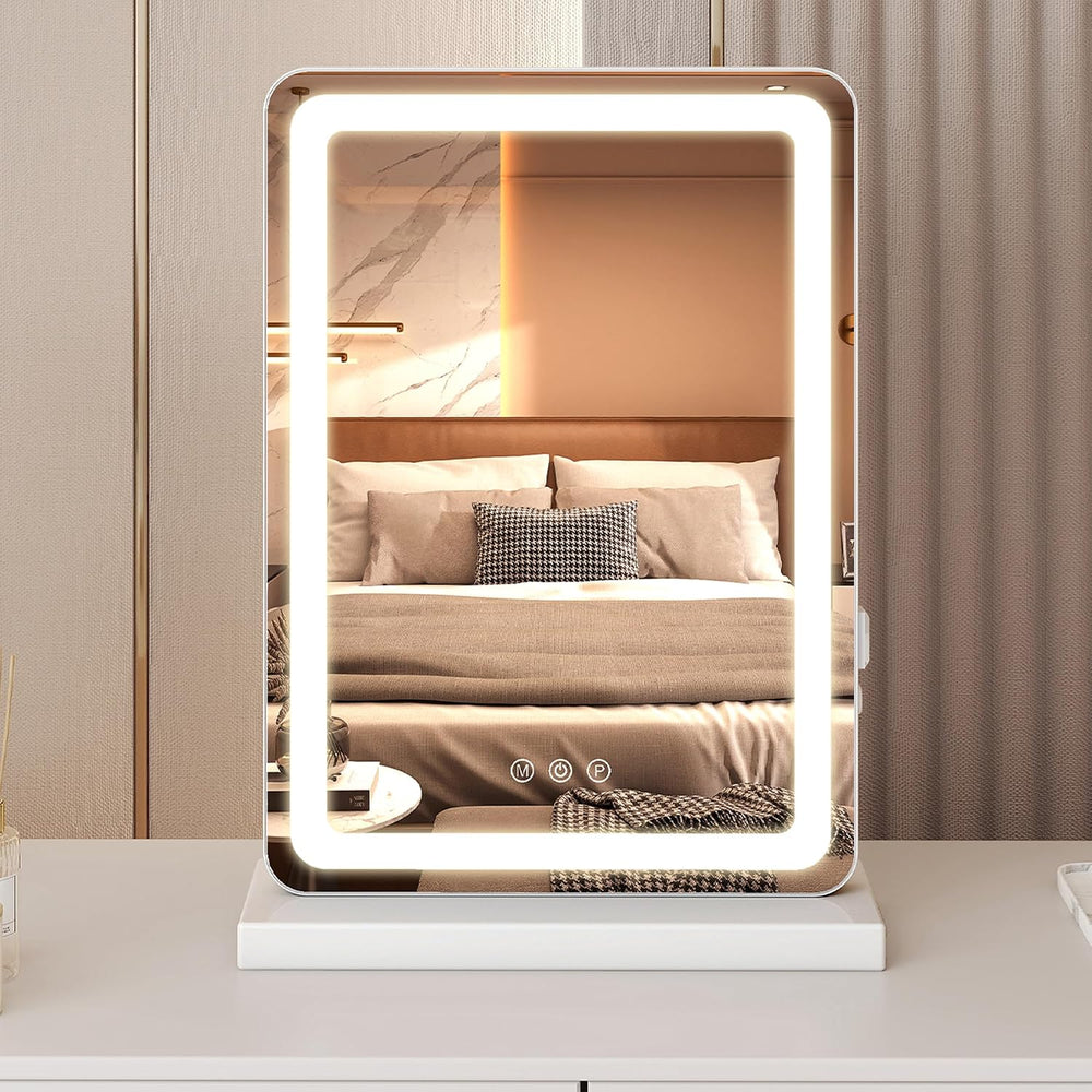 NEWBULIG LED Vanity Mirror, 17"x13" Portable Desk Makeup Mirror wit...