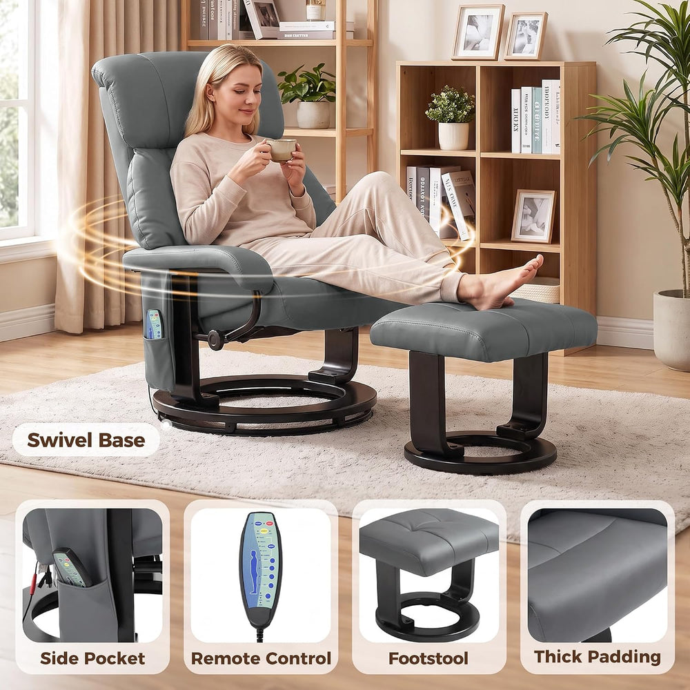 HOMCOM Massage Swivel Recliner Chair with Ottoman, Reclining Lounge, Gray