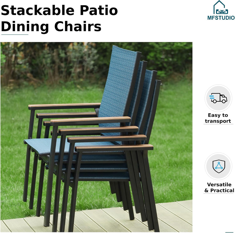 MFSTUDIO Stackable Patio Dining Chairs Set of 2, Aluminum & Textilene, Blue
