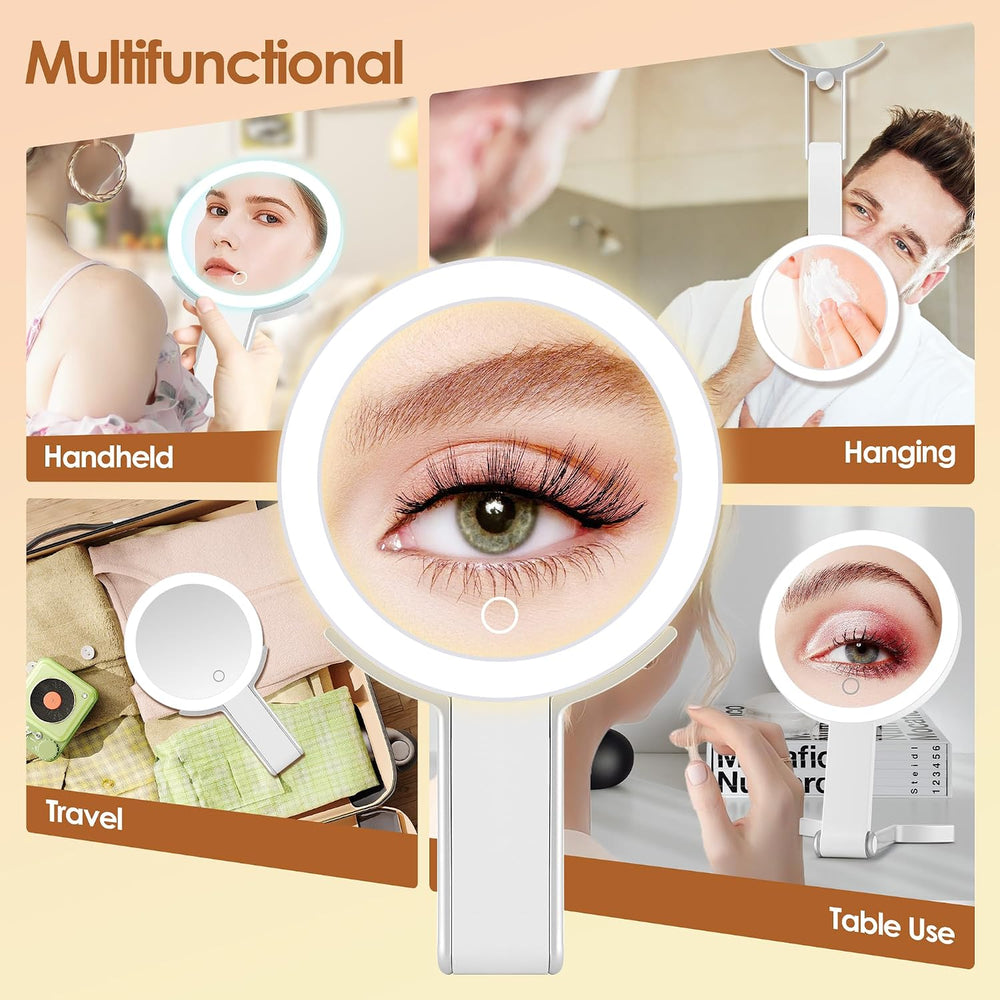 MIYADIVA Travel Makeup Mirror with Lights, Height Adjustable 30X/1X Double-Si...