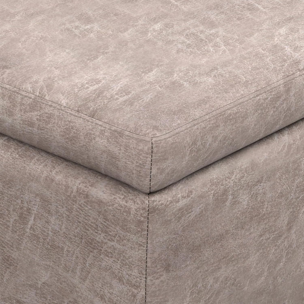 SIMPLIHOME Avalon 48" Wide Vegan Leather Storage Ottoman in Grey