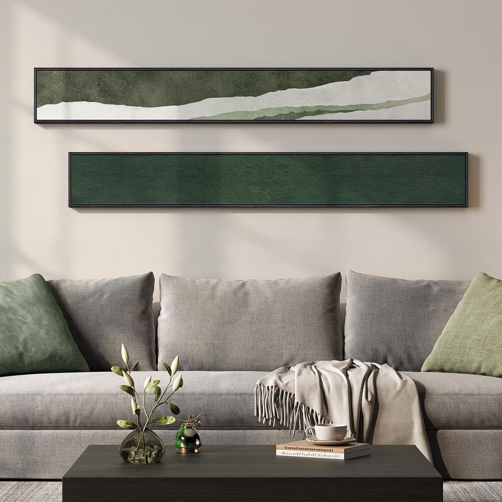 Framed Green White Vertical Abstract Wall Art Decor for Hallway, 2 Piece