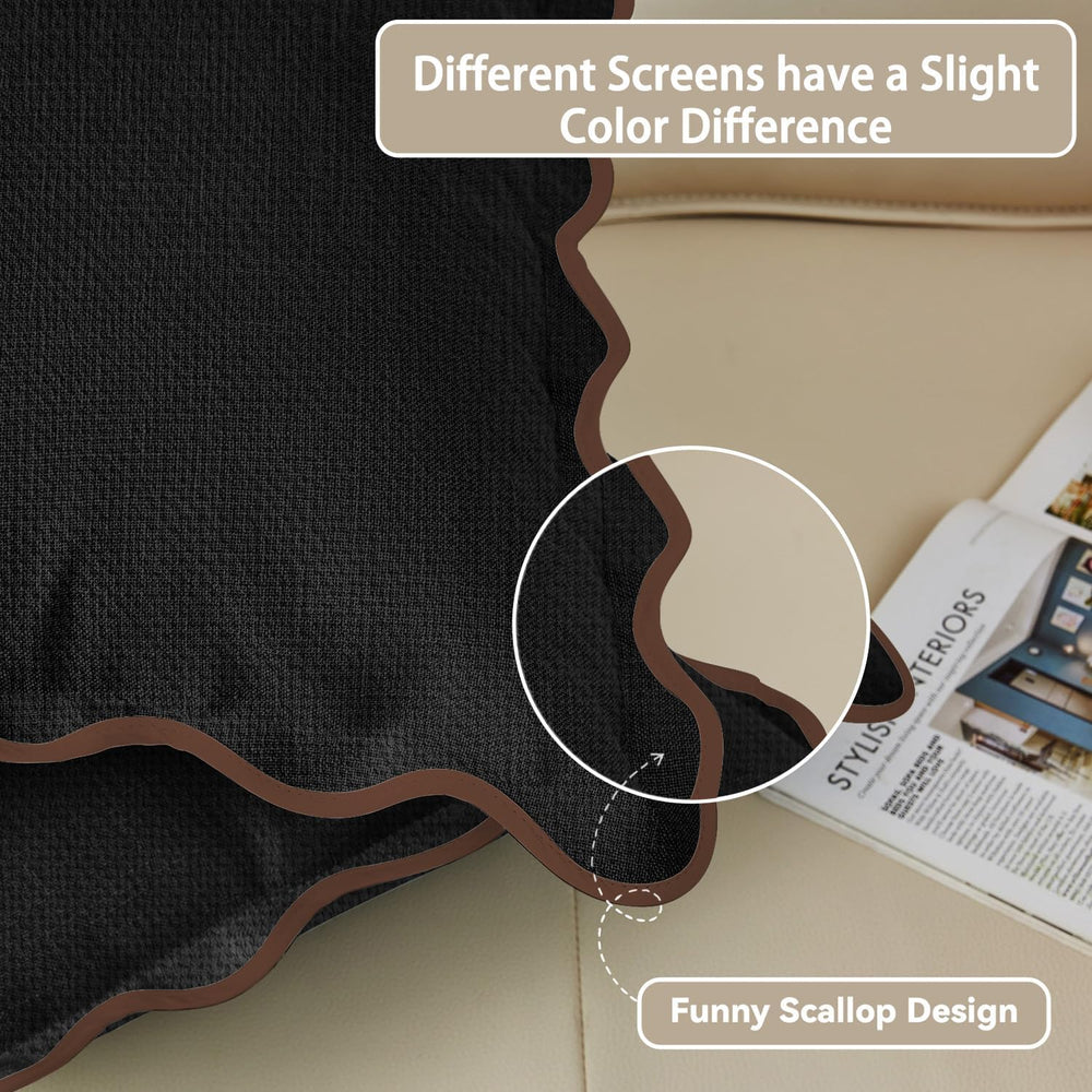 Scalloped Throw Pillow Covers (Black & Brown, 24x24 Inch)