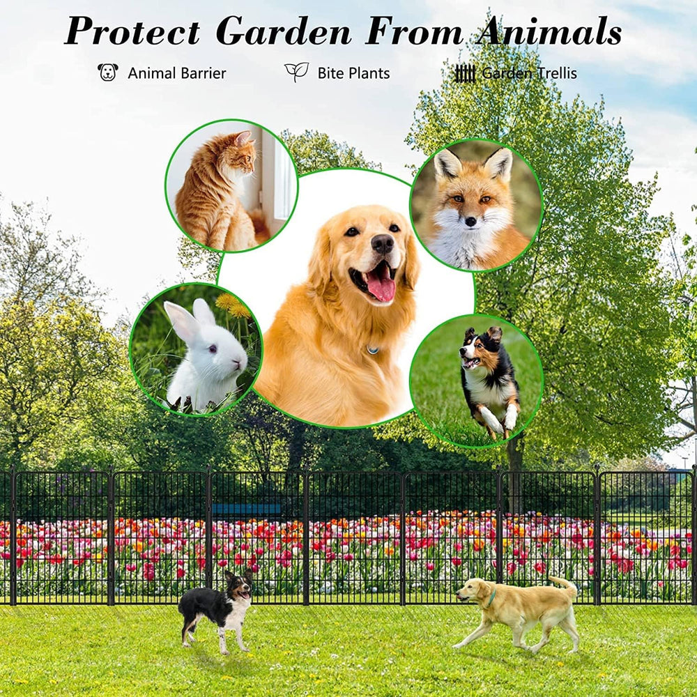 Decorative Garden Fence 24 Pack Black Metal Fence Panels 40in(H) x54ft(L) wit...
