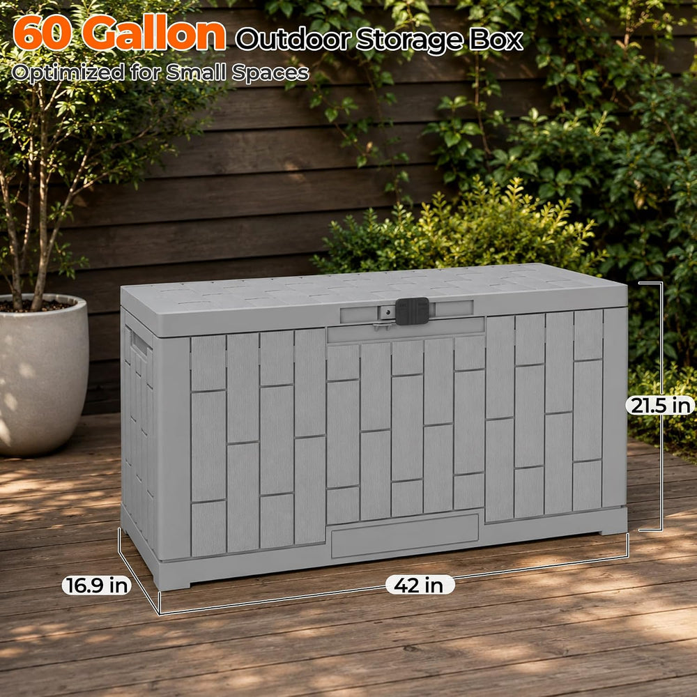 Outdoor Storage Box, 60 Gallon Waterproof Resin Patio Deck Box (Grey)