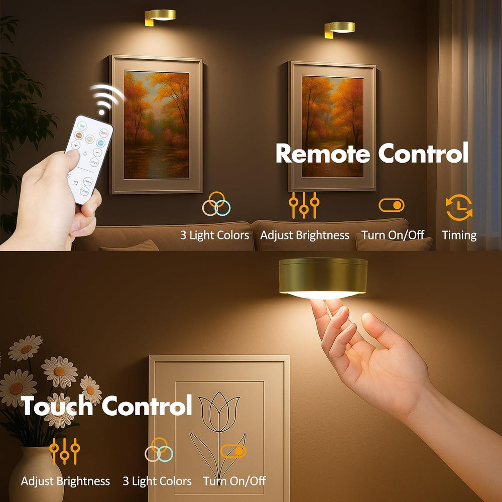 Picture Lights for Wall, Wireless Poster Lights Battery Operated, Gold