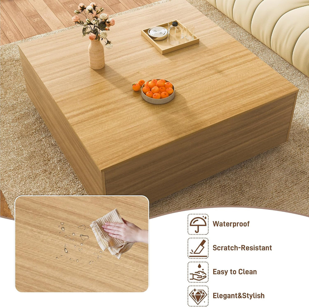 43 Inch Large Square Coffee Table with Storage,Wooden Coffee Table((OAK)
