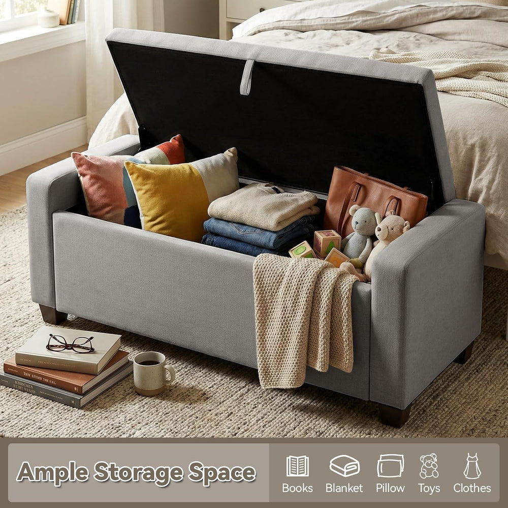 48" Ottoman with Storage,Gray Storage Ottoman Bench,Bench for Bedroom