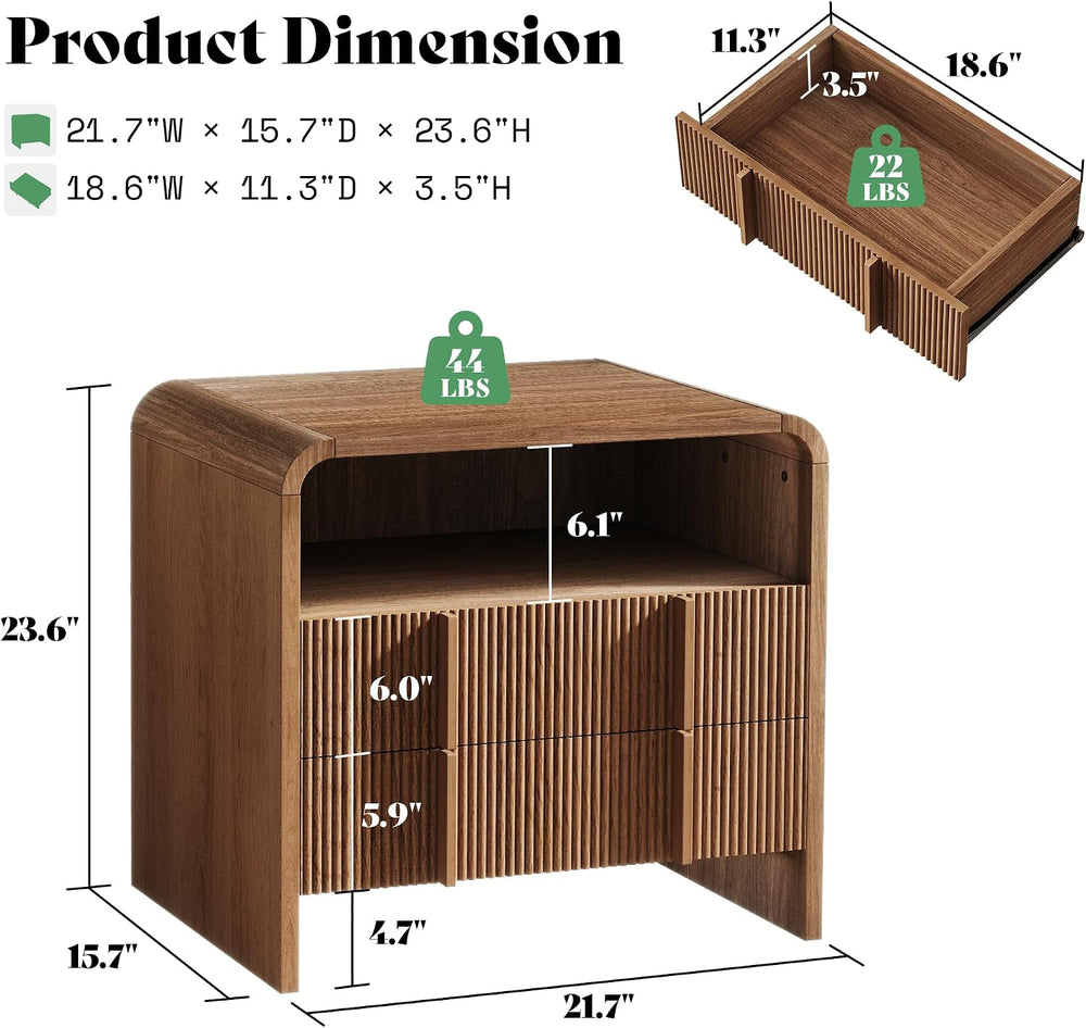AMERLIFE 3-Piece Modern Fluted King Bedroom Furniture Set, Walnut