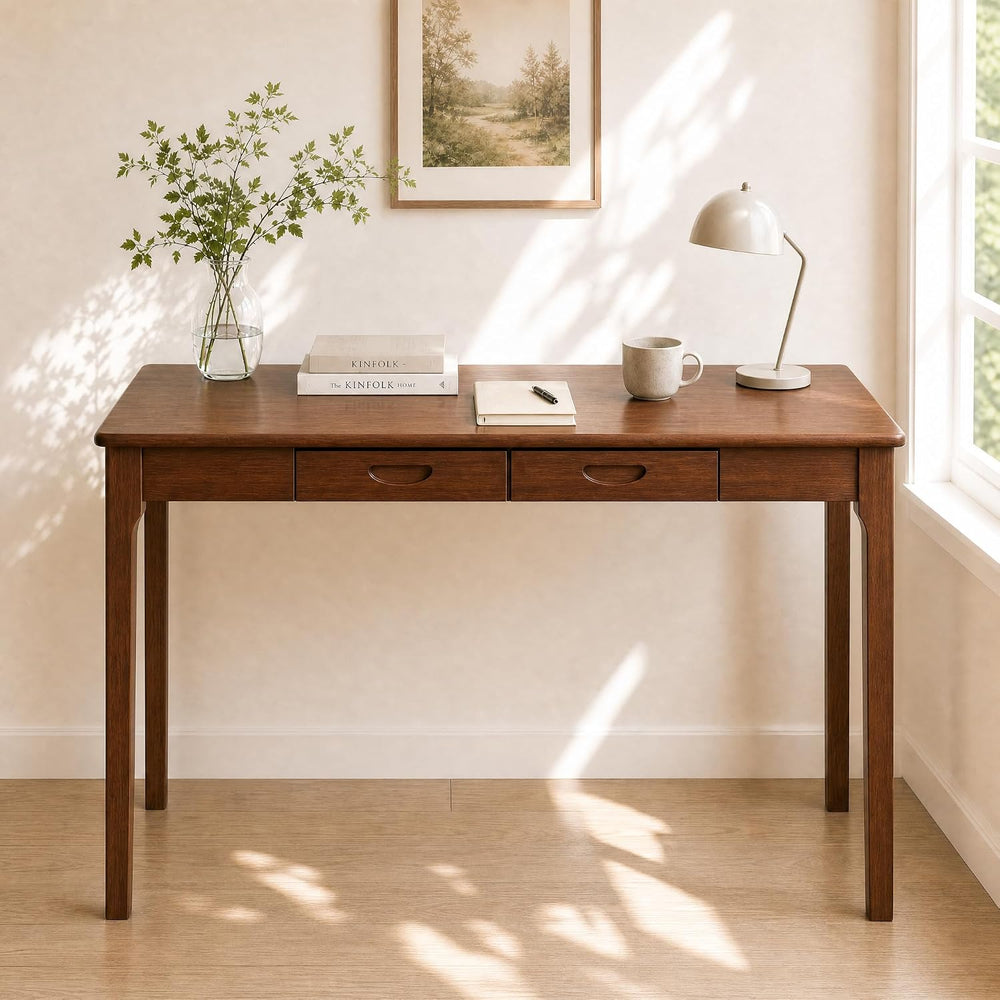 47" Solid Wood Desk with Drawers, Small Writing Desk & Wooden Comput...