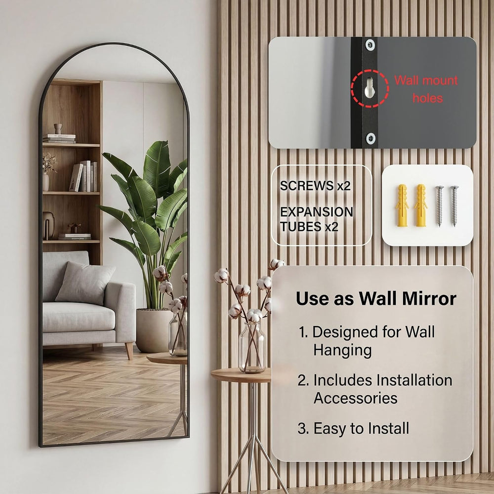 58"x20" Arched Over-the-Door Full Length Mirror, Black