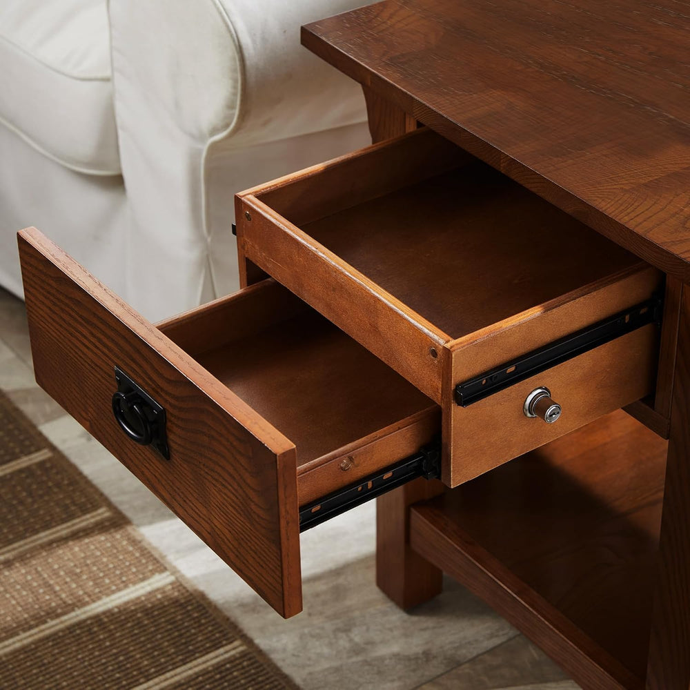 Leick Home Mission Impeccable Nightstand Side Table, 24", Medium Oak